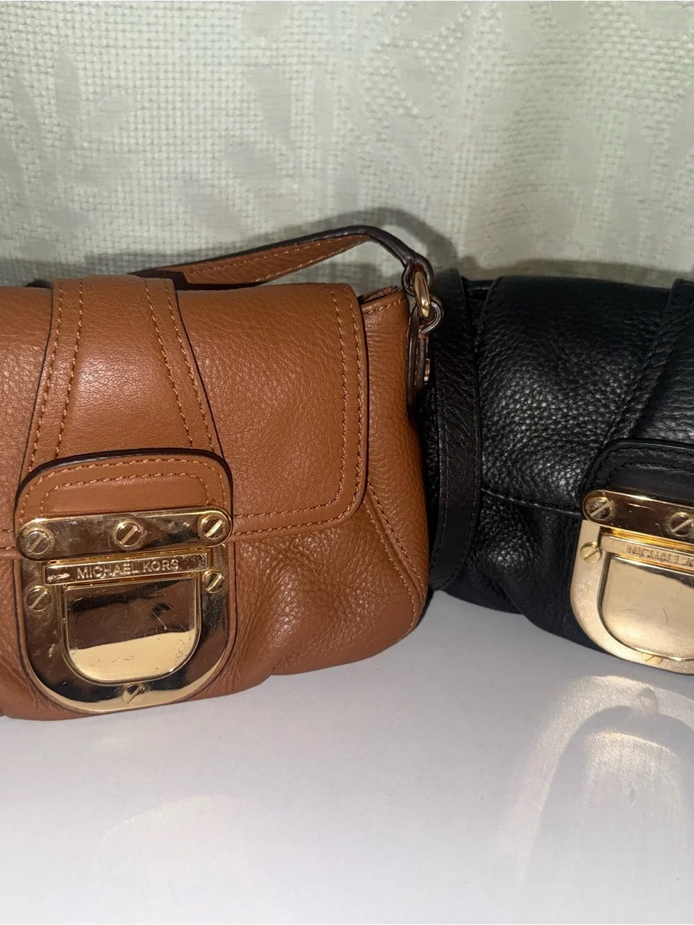 Michael Kors Two-Tone Leather Shoulder Bags — Brown & Black with Gold Hardware